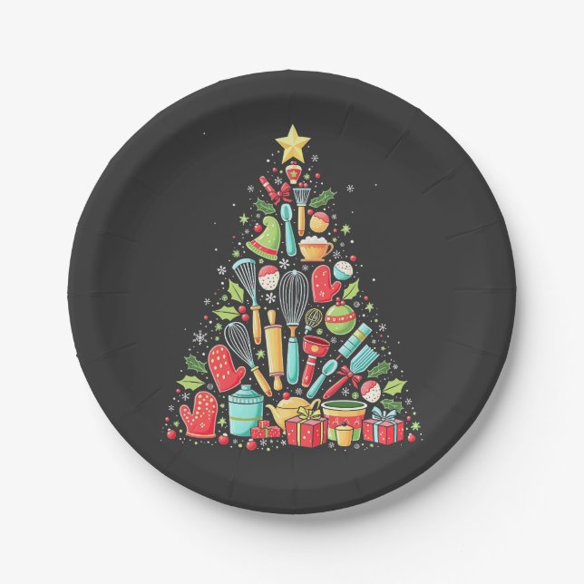 Christmas Tree Baking Chef Cook Xmas  Paper Plates (Front)