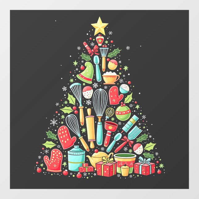 Christmas Tree Baking Chef Cook Xmas  Window Cling (Sheet)