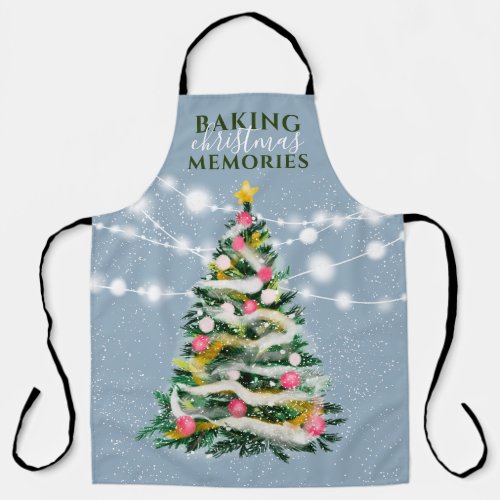 Christmas tree baking quote snowflakes dusty blue apron
