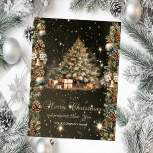 Christmas Tree,Balls,Bells,Pinecones Corporate Holiday Card