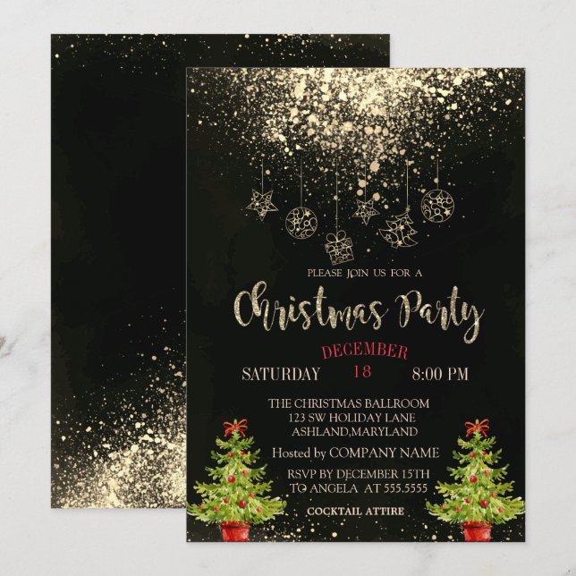 Christmas Tree, Balls Christmas Company Party  Invitation (Front/Back)