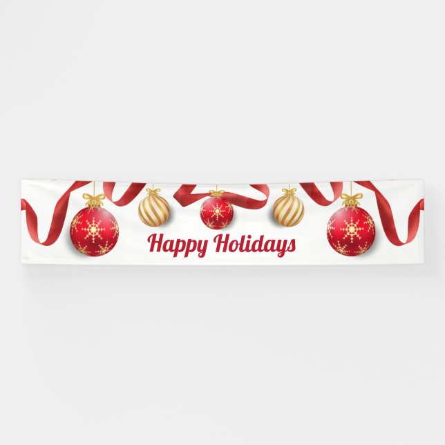 Christmas tree balls garland red gold  banner (Horizontal)