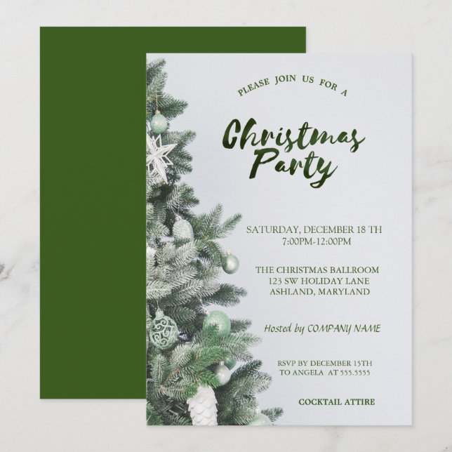 Christmas Tree,Balls,Green Christmas Company Party Invitation (Front/Back)