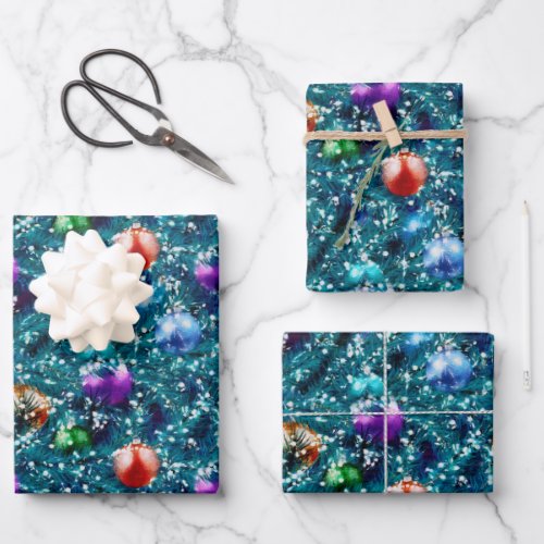 Christmas Tree Balls Pattern Wrapping Paper Sheets