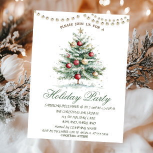Christmas Tree Balls String Lights Holiday Party Invitation