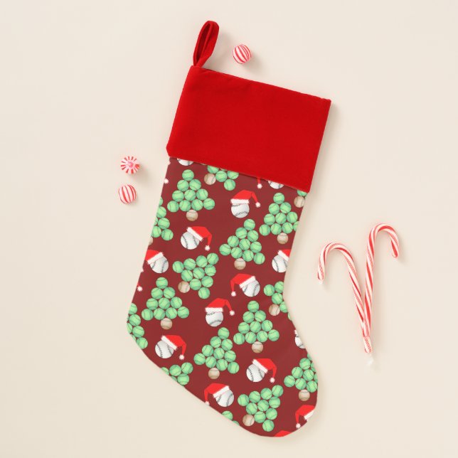 Christmas Tree Baseball Santa Hats Christmas Stocking (Front)