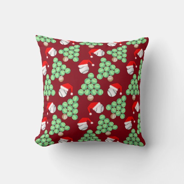 Christmas Tree Baseball Santa Hats Throw Pillow (Front)