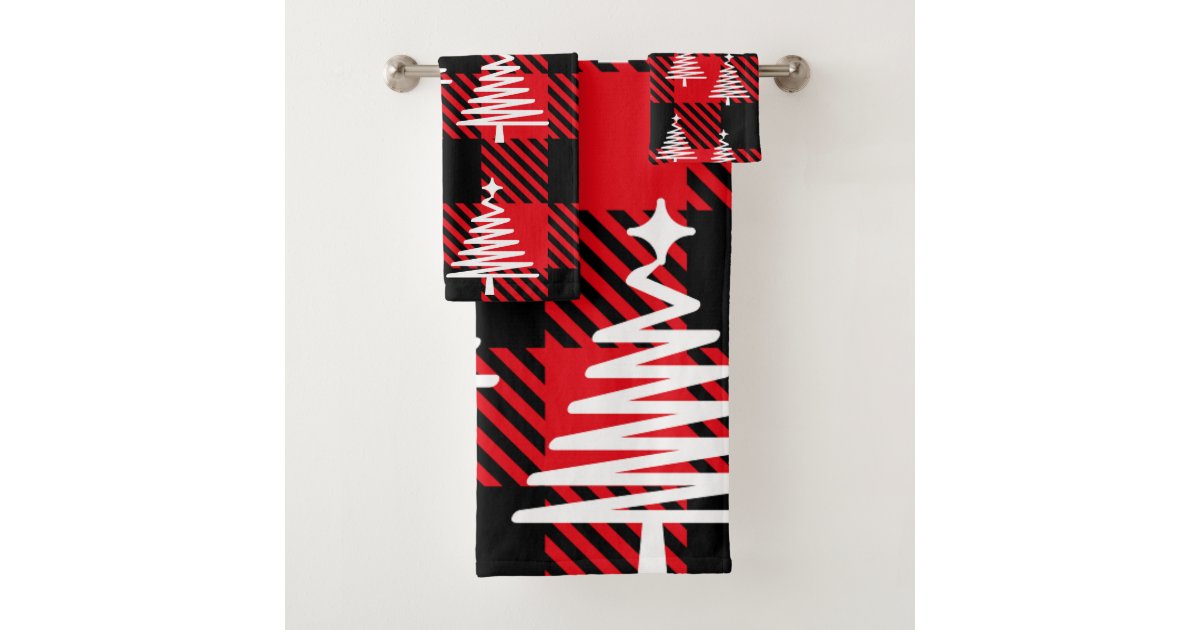 Modern Festive Black White Christmas Tree Pattern Bath Towel Set, Zazzle  in 2023