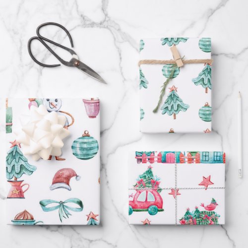 Christmas tree baubles ornaments wrapping paper sheets