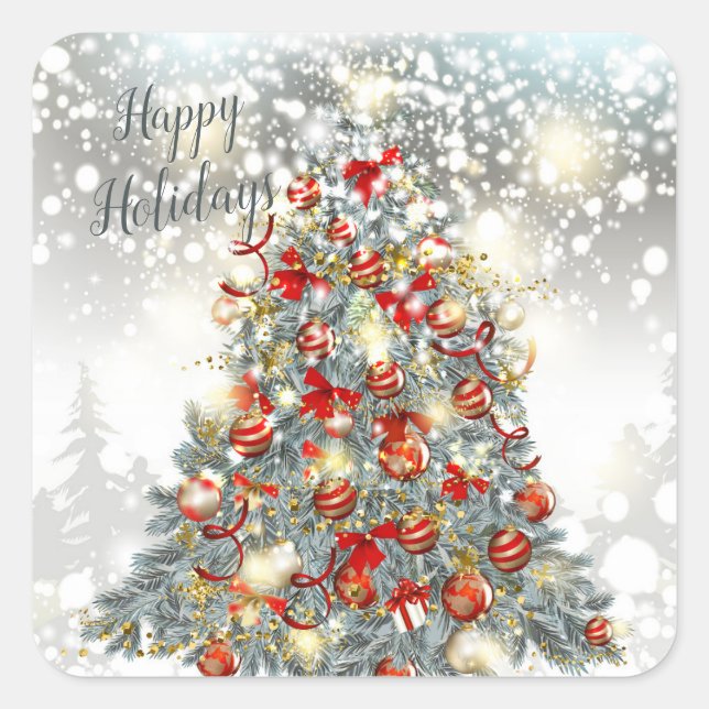 Christmas tree, baubles Rectangle Stickers (Front)