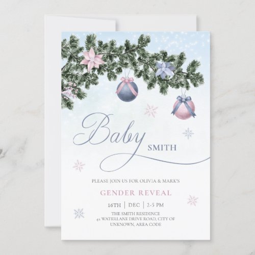 Christmas Tree Baubles Winter Gender Reveal Invitation