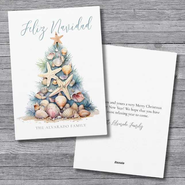 Christmas Tree Beach Feliz Navidad Holiday Card | Zazzle