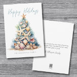 Christmas Tree Beach Happy Holidays Holiday Card<br><div class="desc">Personalized Elegant Christmas Tree Beach Happy Holidays Card Seashell Starfish Coral Watercolor. Happy Holidays! Share warm and beachy wishes this season with a unique holiday card featuring a charming Christmas tree crafted from seashells and starfish. The tree takes center stage, topped with a starfish and blending soothing blue and green...</div>