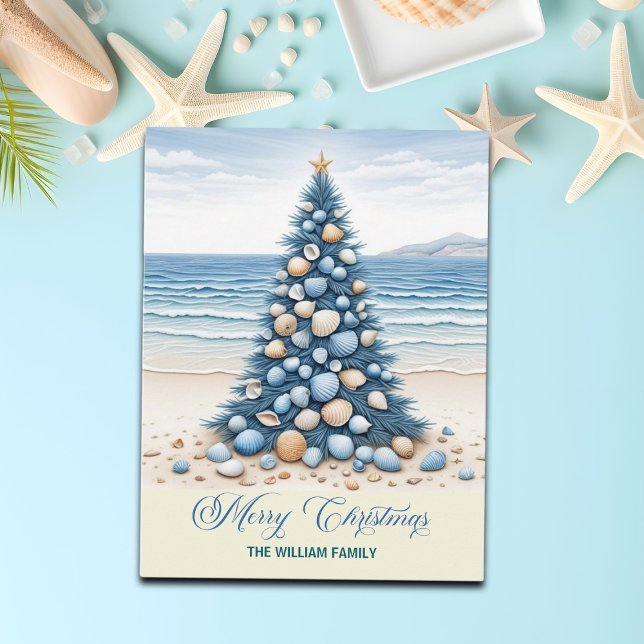 Christmas Tree Beach Merry Christmas Holiday Postcard (Creator Uploaded)