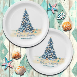 Christmas Tree Beach Merry Christmas Paper Plates