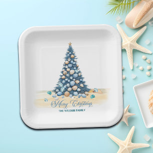 Christmas Tree Beach Merry Christmas Paper Plates