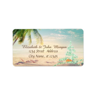 Christmas Tree,Beach,Starfish,Seastar Holiday Label