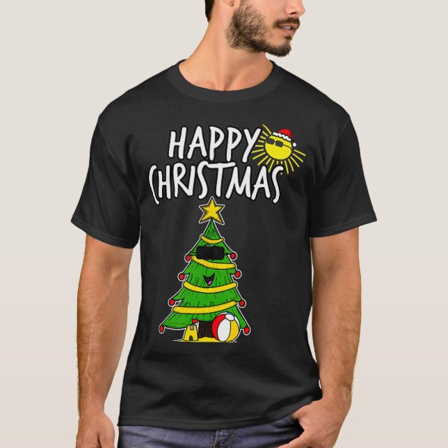 Christmas Tree Beach Summer Australian Funny Xmas  T-Shirt (Front)