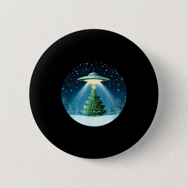 Christmas Tree Beamed By Ufo For Interstellar Holi Button (Front)