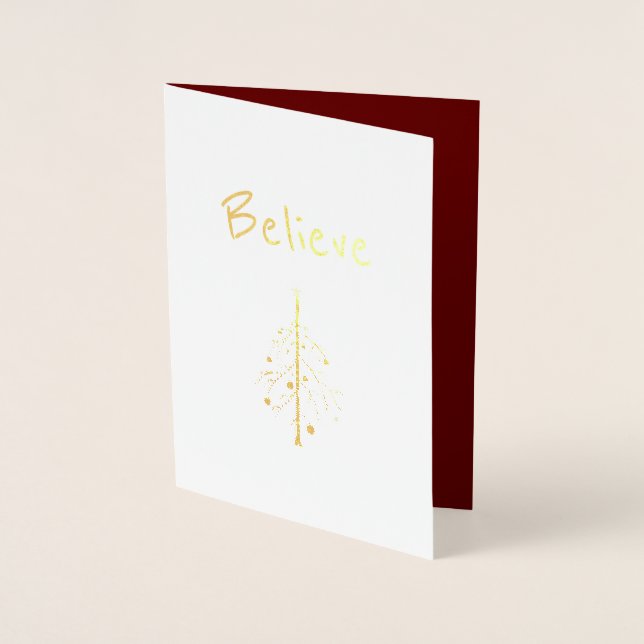 Christmas Tree Believe Gold Foil Card (Front)