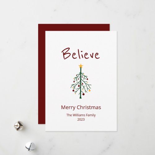 Christmas Tree Believe Santa  Holiday Card