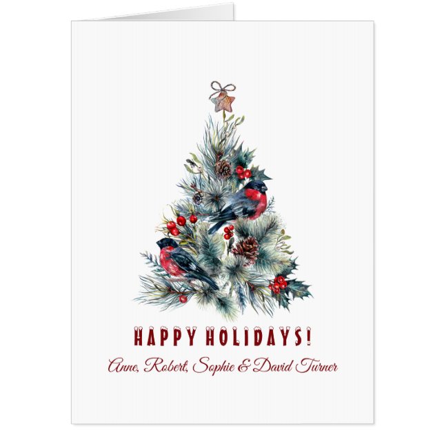 Christmas Tree Berries Holiday Wishes Monogram Card (Front)