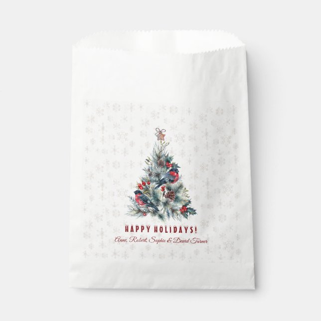 Christmas Tree Berries Holiday Wishes Monogram Favor Bag (Front)
