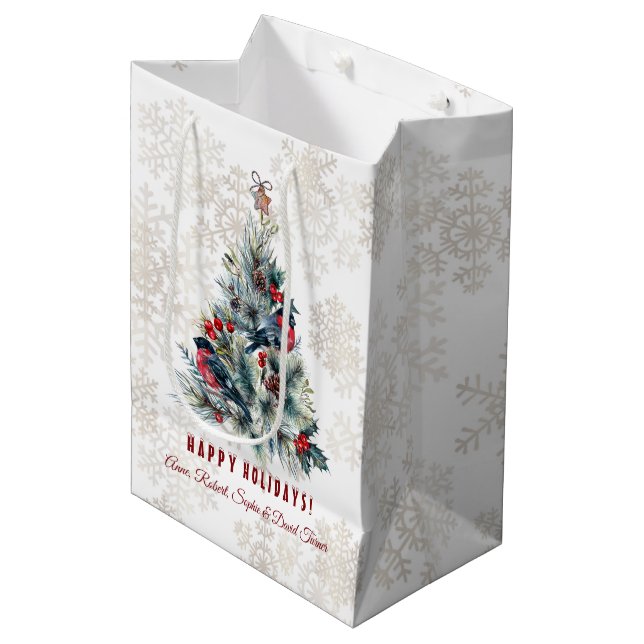 Christmas Tree Berries Holiday Wishes Monogram Medium Gift Bag (Front Angled)