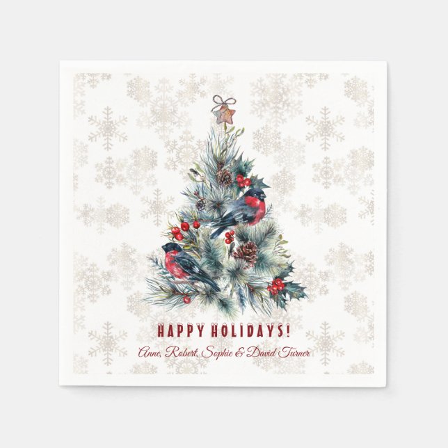 Christmas Tree Berries Holiday Wishes Monogram Napkins (Front)