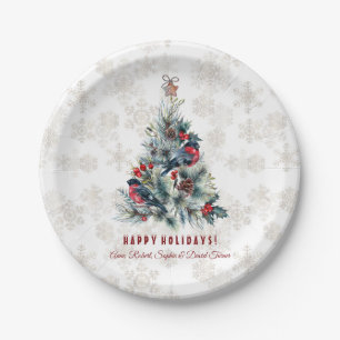 Christmas Tree Berries Holiday Wishes Monogram Paper Plates