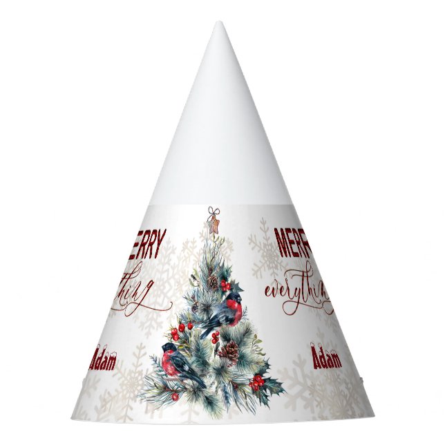 Christmas Tree Berries Holiday Wishes Monogram Party Hat (Front)