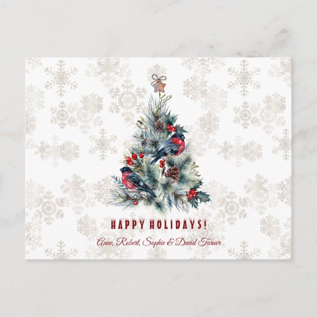 Christmas Tree Berries Holiday Wishes Monogram Postcard (Front)