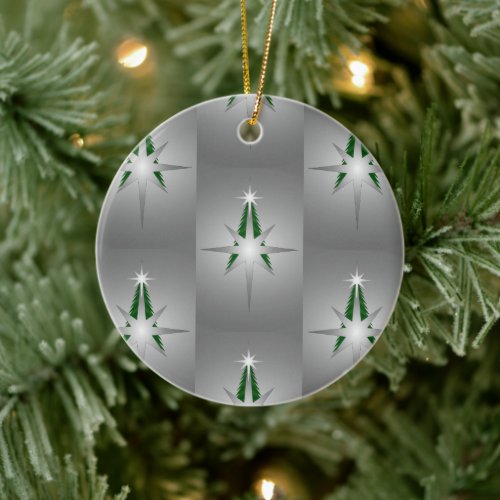 Christmas Tree Bethlehem Star Silver Ceramic Ornament