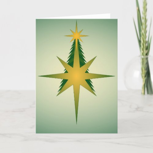 Christmas Tree Bethlehem Star Yellow and Green Holiday Card