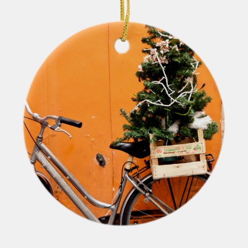 Christmas Tree Bicycle Ceramic Ornament