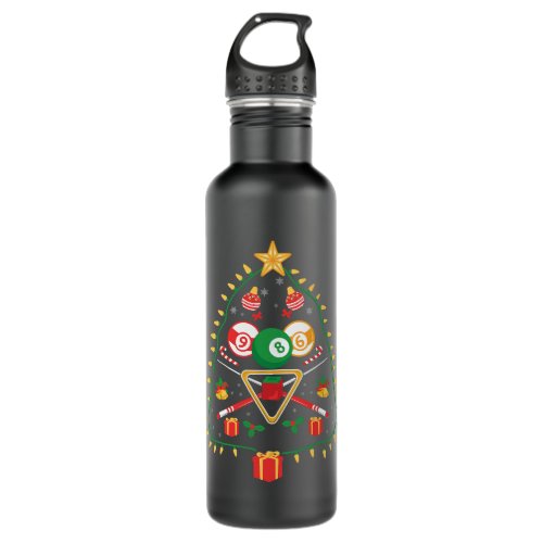 Christmas Tree Billiards Pool Ornament Sports Grap Stainless Steel Water Bottle