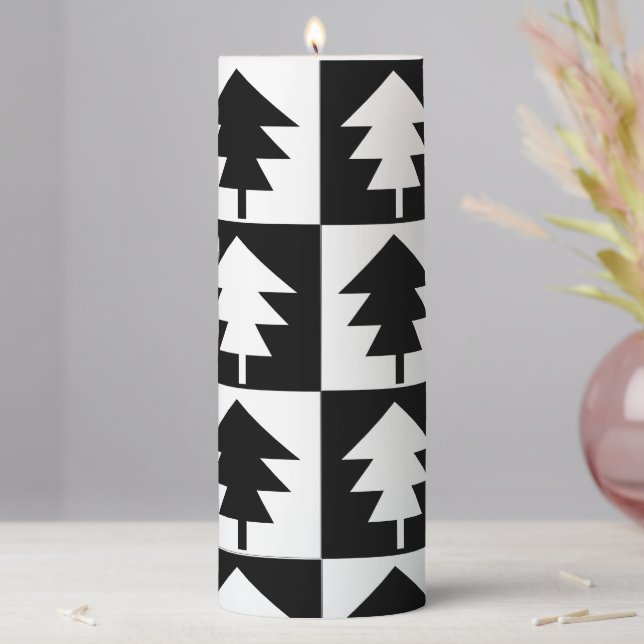 Christmas Tree Black and White Christmas Tree  Pillar Candle (In Situ)