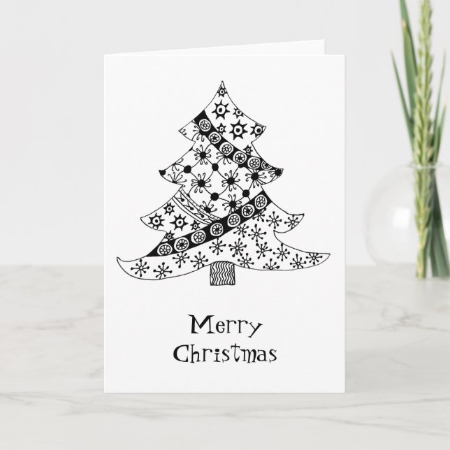 Christmas Tree Black and White Pattern Holiday Card (Front)