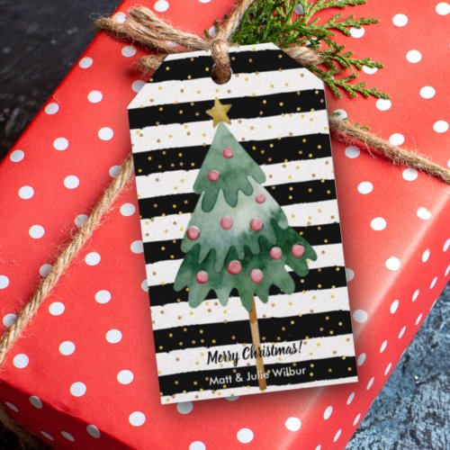 Christmas Tree Black and White Stripes Gift Tags