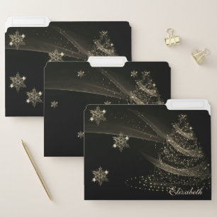Christmas Tree Black Gold Snowflakes- Personalized File Folder