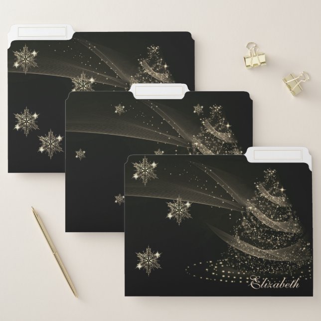Christmas Tree Black Gold Snowflakes- Personalized File Folder (Set)