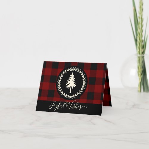 Christmas Tree Black Red Plaid Joyful Wishes Holid Holiday Card