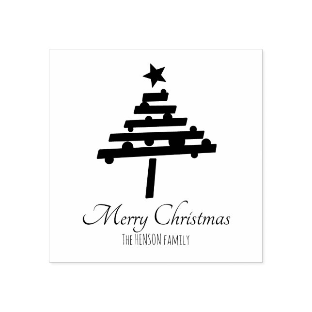 Christmas tree Black Script Personalizable Holiday Rubber Stamp (Imprint)