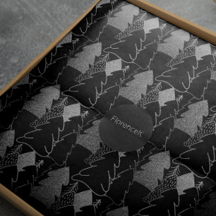 Christmas Tree Black Silver Gray Fancy Glitter Wrapping Paper