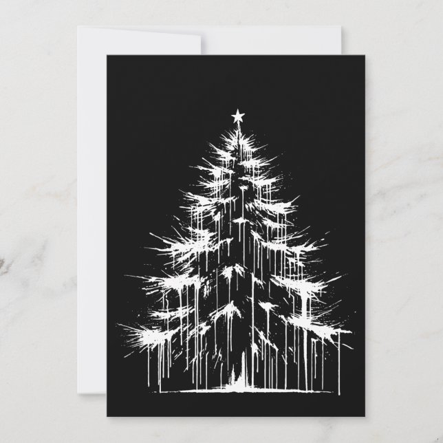 Christmas Tree Black & White Grunge Chic Aesthetic Holiday Card (Front)