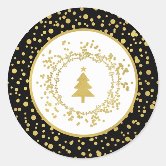 Christmas Tree Black & White Holiday Classic Round Sticker (Front)
