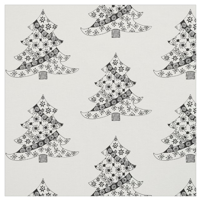 Christmas Tree Black & White Holiday Fabric (Swatch)
