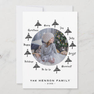 Christmas Tree Black & White Merry Family Photo Ho Holiday Card