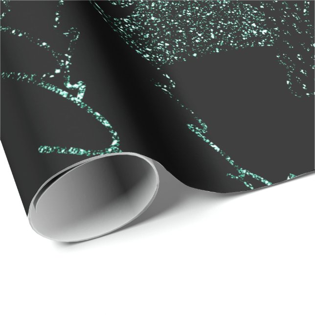 Christmas Tree Black Woodland Fancy Glitter Green Wrapping Paper (Roll Corner)