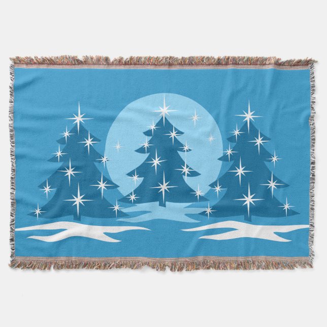 Christmas Tree Blanket Blue Holiday Throw Blankets (Front)
